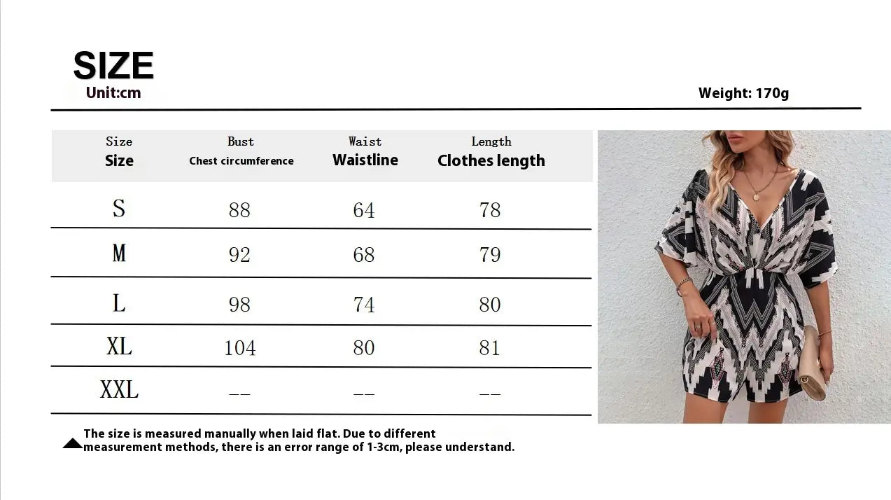 Printed V-neck Back Bandage Bow One-piece Shorts