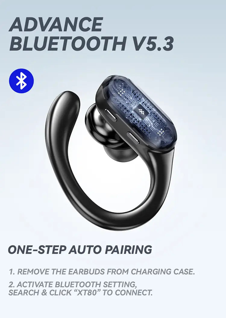 XT80 over the ear wireless Bluetooth earphones with ultra long battery life sports noise reduction TWS