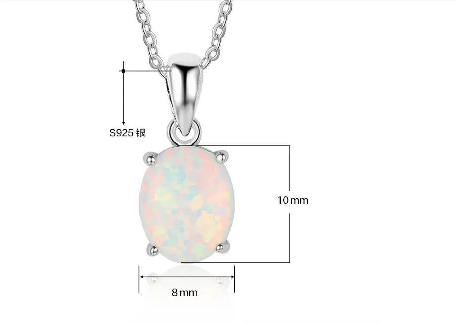 Women S925 Sterling Silver Pendant Necklaces Created Oval Opal Necklace Birthday Gifts for Wife