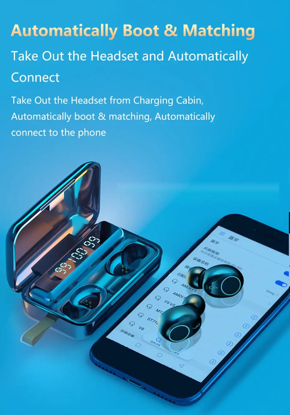 TWS Wireless Bluetooth 5.0 Earphone 9D HiFi Stereo Sport Waterproof Headphones Touch Mini Earbuds Headset with 2000mAh
