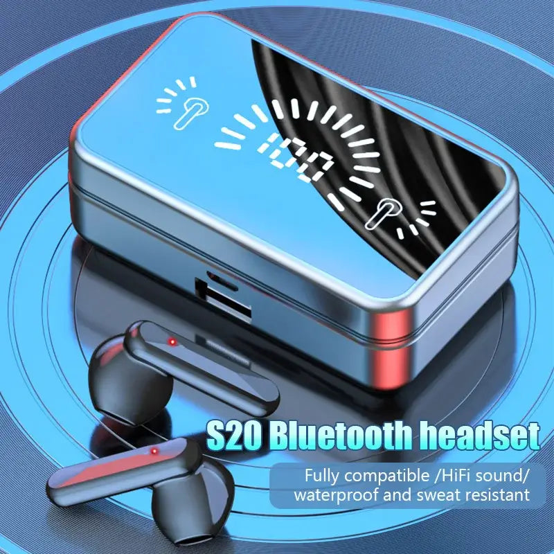 S20 TWS Wireless Bluetooth Headset with Charge Box Noise Cancelling LED Earbuds Mic Headphones Earphones