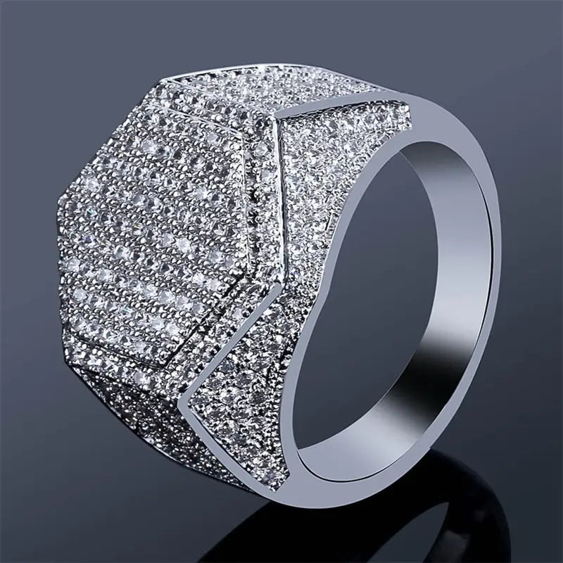 Hip Hop Man Ring Micro Pave CZ Silver Gold Color Square Rings For Men Jewelry