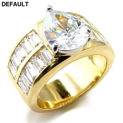 6X015 - Gold + Rhodium Brass Ring with AAA Grade CZ in Clear 5 Sterling Silver Rings - Gold + Rhodium