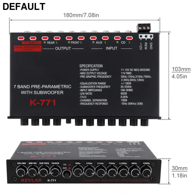 7 band Car Audio Amplifiers Equalizer EQ Frequency Adjustable RCA Input for Portable Devices + Subwoofer Output