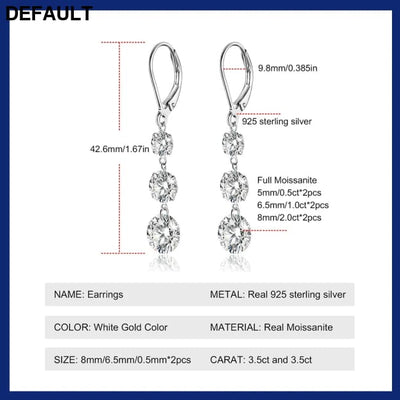7 Carat Moissanite Dangle Earrings for Women D Color Lab Diamond Long Earring 925 Silver Hoops Wedding Engagement Fine