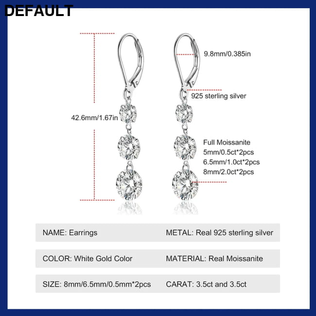 7 Carat Moissanite Dangle Earrings with Silver Hoops Wedding Fine Jewelry Sterling