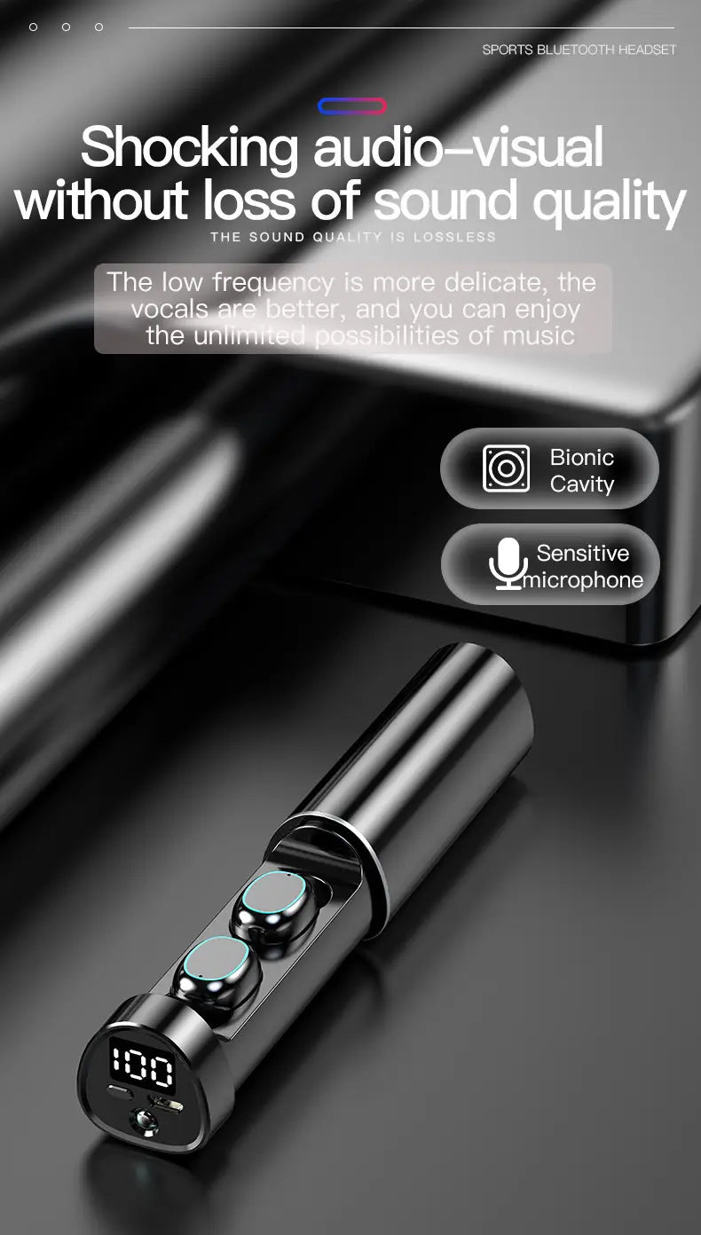 N21 wireless Bluetooth headset pull tube touch LED display binaural in ear mini sports universal