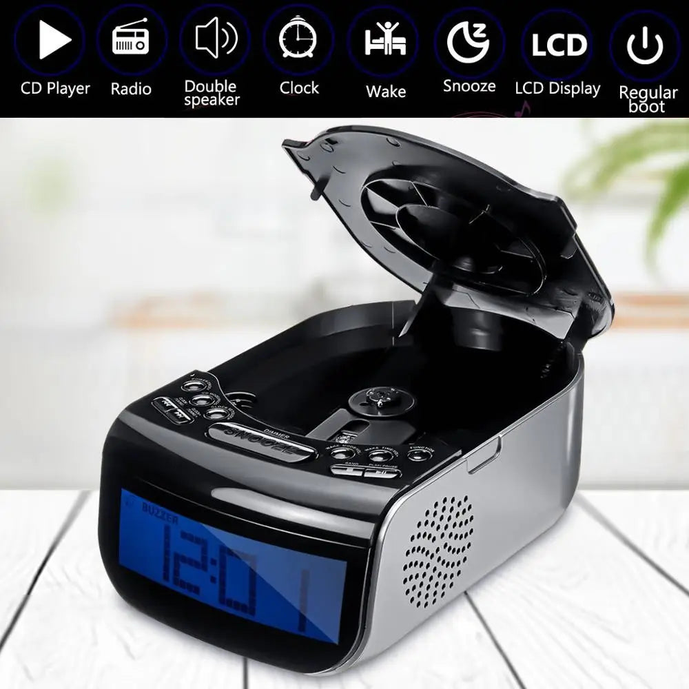 LCD Digital Alarm Dual Speakers Radio CD Music Player