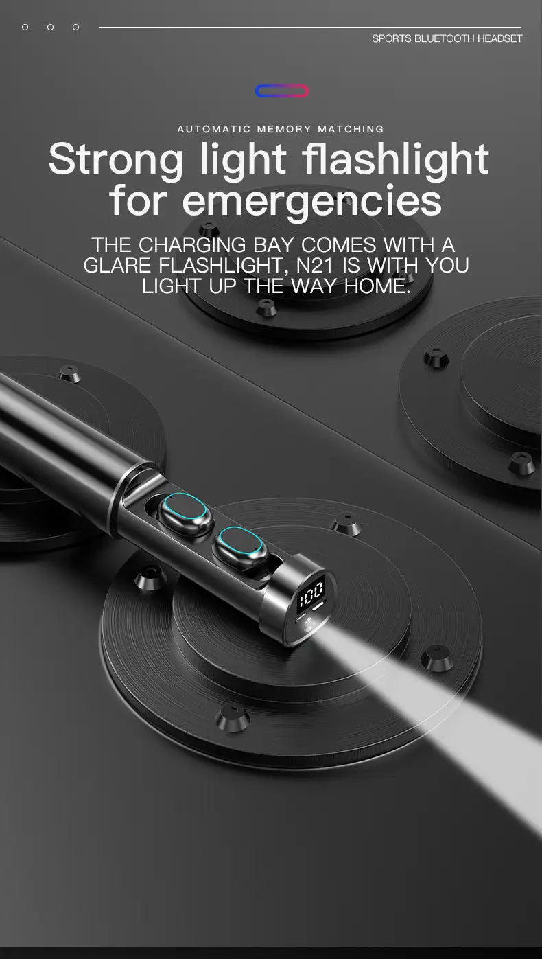 N21 wireless Bluetooth headset pull tube touch LED display binaural in ear mini sports universal