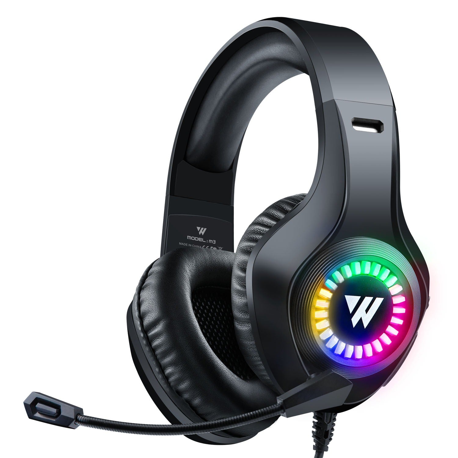 Head mounted gaming headphones wired e-sports luminous earphones mobile phones computers cool anchor Black RGB Wired