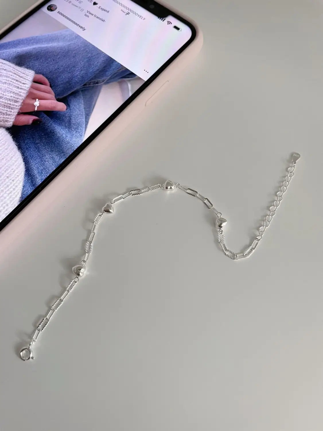 S925 Sterling Silver 3D Heart Bracelet For Women Geometric Jewelry