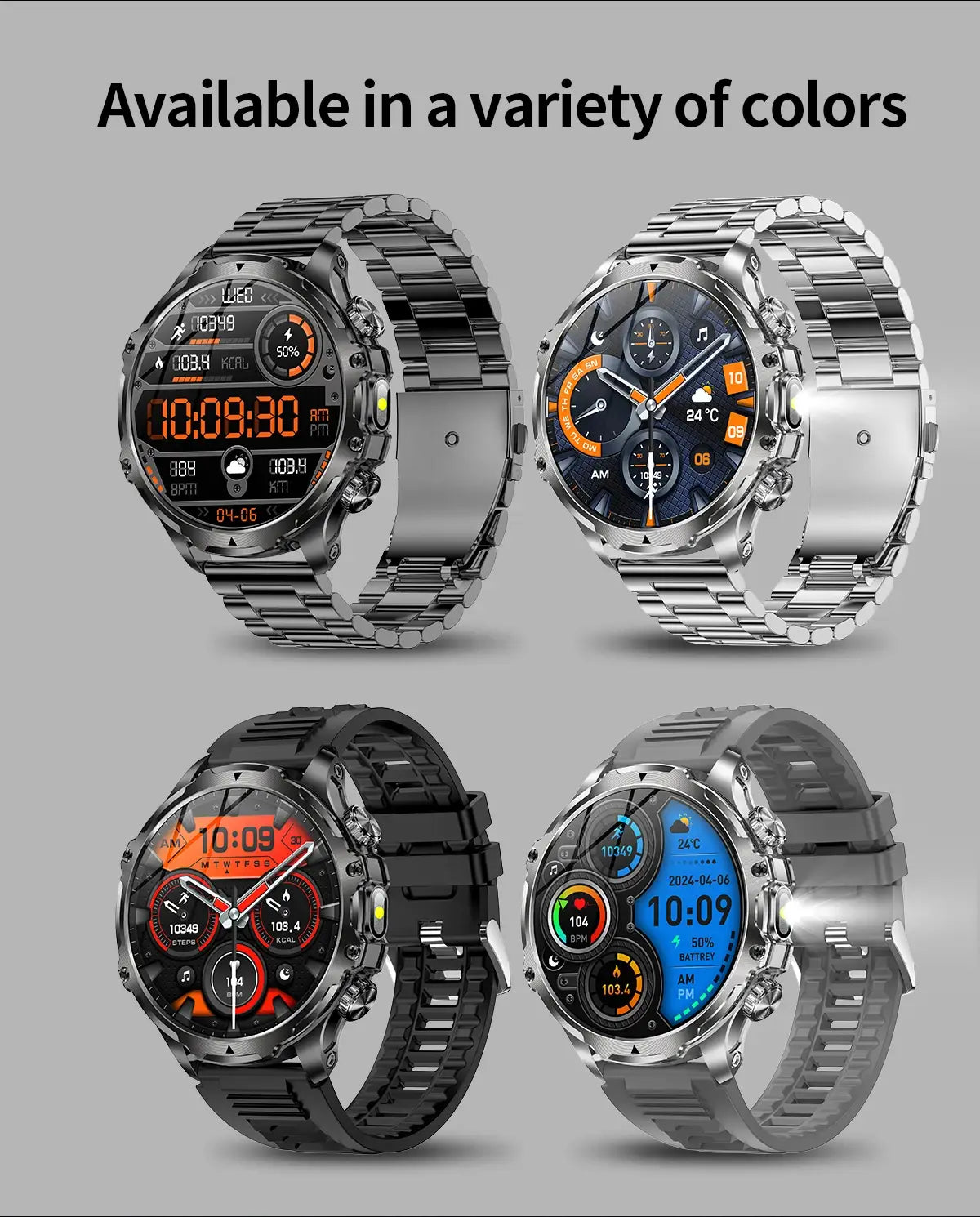 AK75 Smart Watch Flashlight Men Outdoors Sports Fitness Tracker 700mah Large Battery BT Calling LED Light Smartwatch