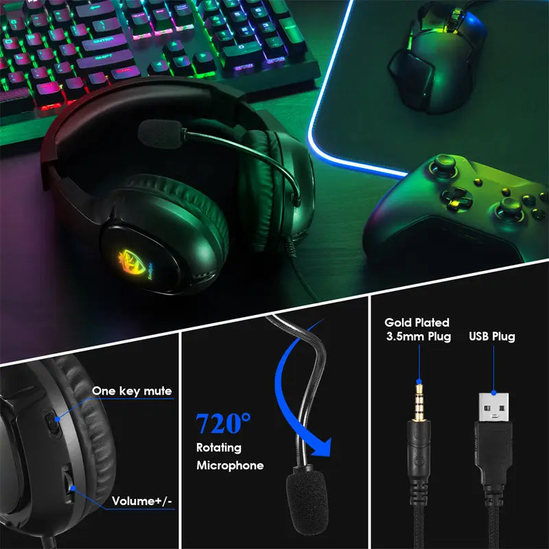 S20 Head mounted Gaming Earphones Wired RGB Luminous Computer Esports PS4