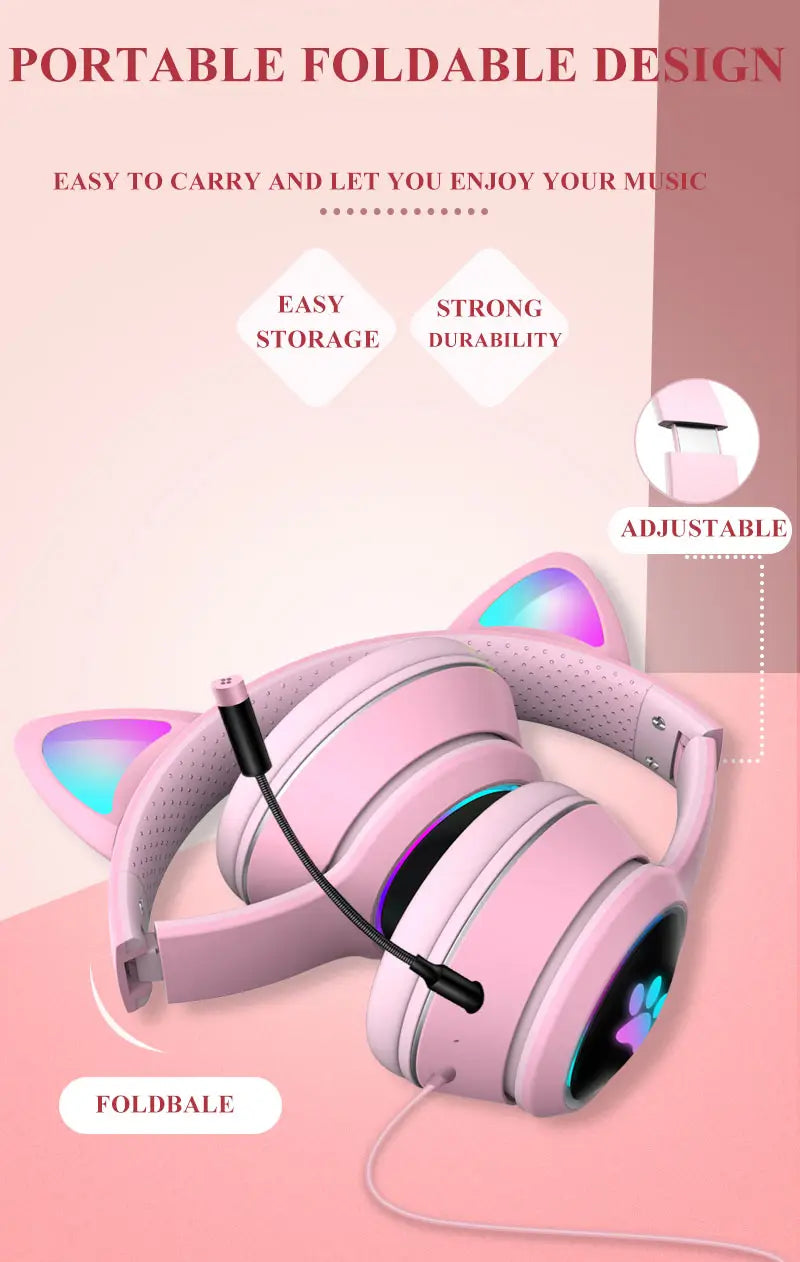 AKZ-022 RGB Luminous Cat Ear Headset Wired Gaming Computer Learning