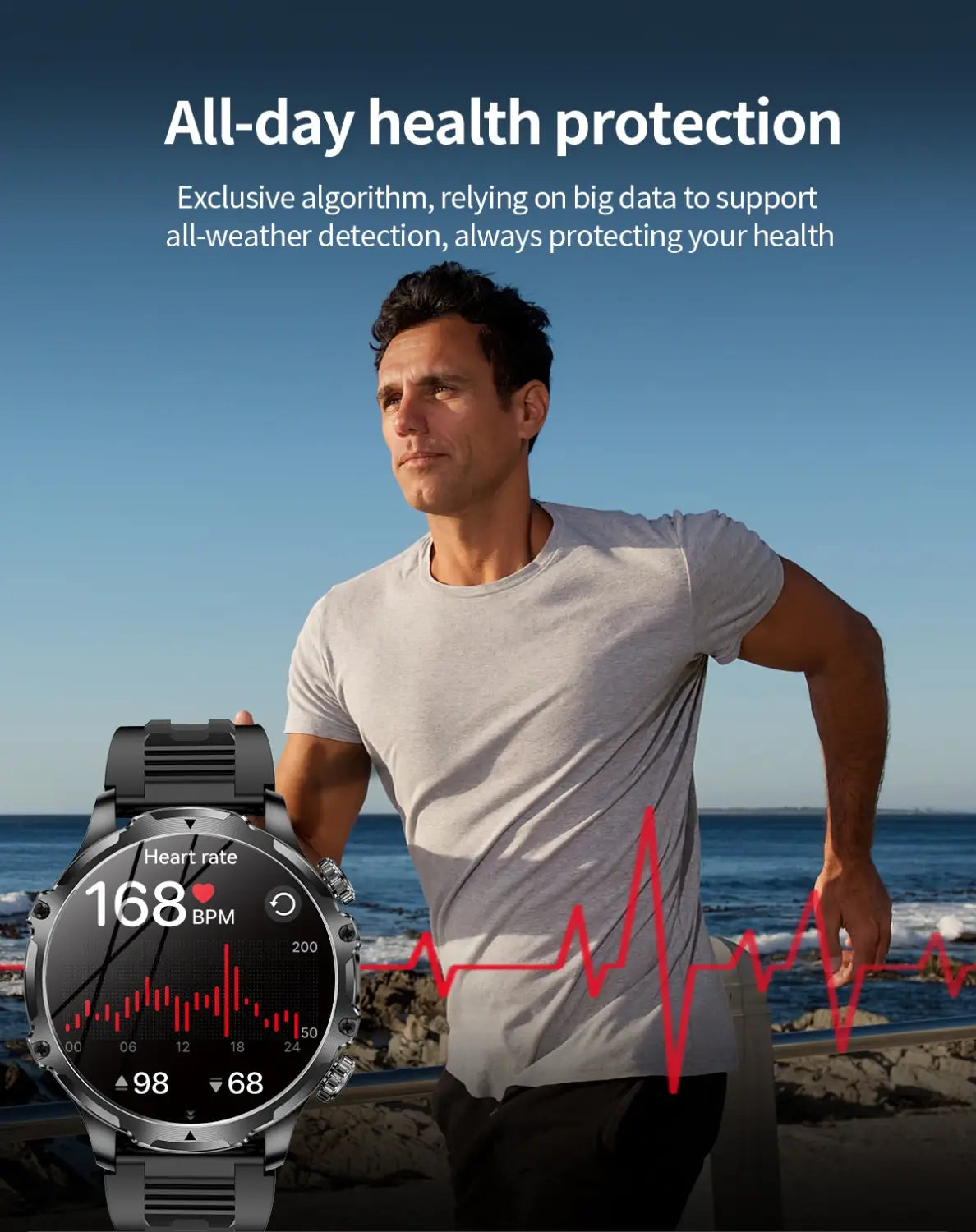 AK75 Smart Watch Flashlight Men Outdoors Sports Fitness Tracker 700mah Large Battery BT Calling LED Light Smartwatch