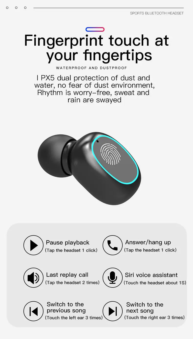 N21 wireless Bluetooth headset pull tube touch LED display binaural in ear mini sports universal