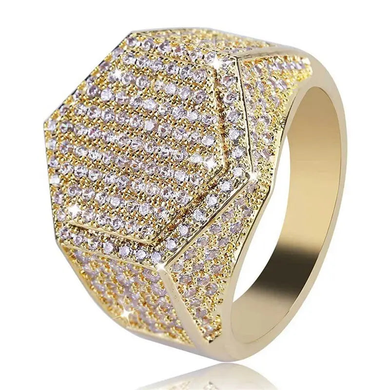 Hip Hop Man Ring Micro Pave CZ Silver Gold Color Square Rings For Men Jewelry