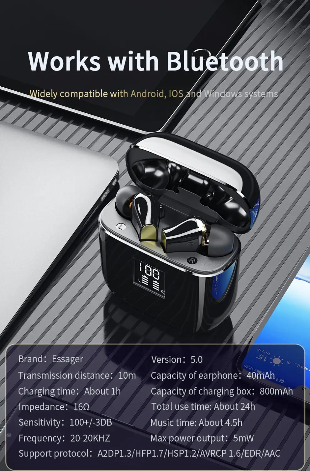 Essager 07B TWS Wireless Bluetooth 5.0 Earphone Headphones Mini Cordless Headset In Ear True Earbuds For iPhone Xiaomi
