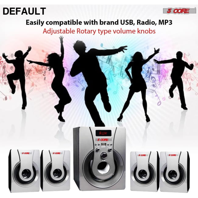 8 4.1 Channel Bluetooth Set with High Quality Balanced Sound Silver Home Theater Speakers