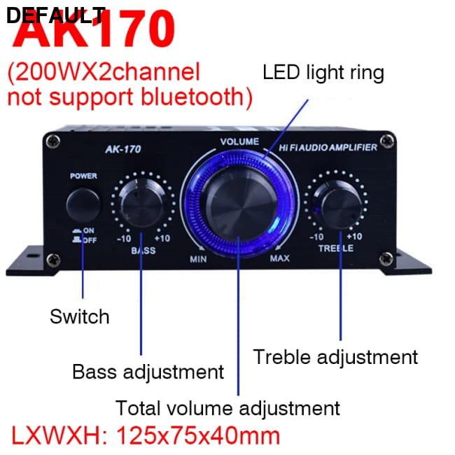 800W Home Car Amplifiers 2 Channel bluetooth 5.0 Stereo AK170 NO PLUG Power