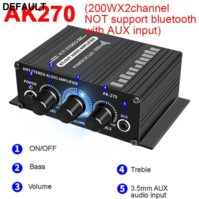 800W Home Car Amplifiers 2 Channel bluetooth 5.0 Stereo AK270 NO PLUG Power