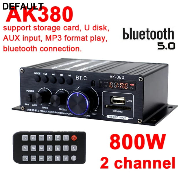 800W Home Car Amplifiers 2 Channel bluetooth 5.0 Stereo AK380 NO PLUG Power