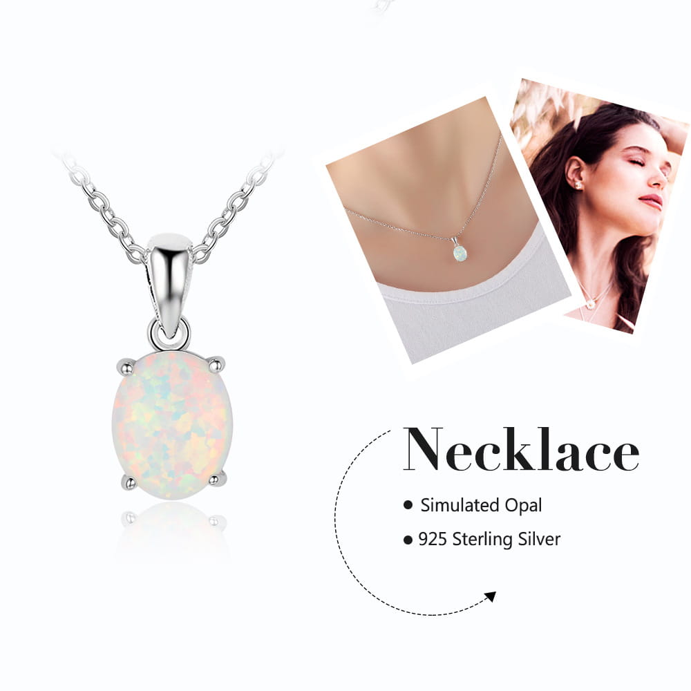Women S925 Sterling Silver Pendant Necklaces Created Oval Opal Necklace Birthday Gifts for Wife