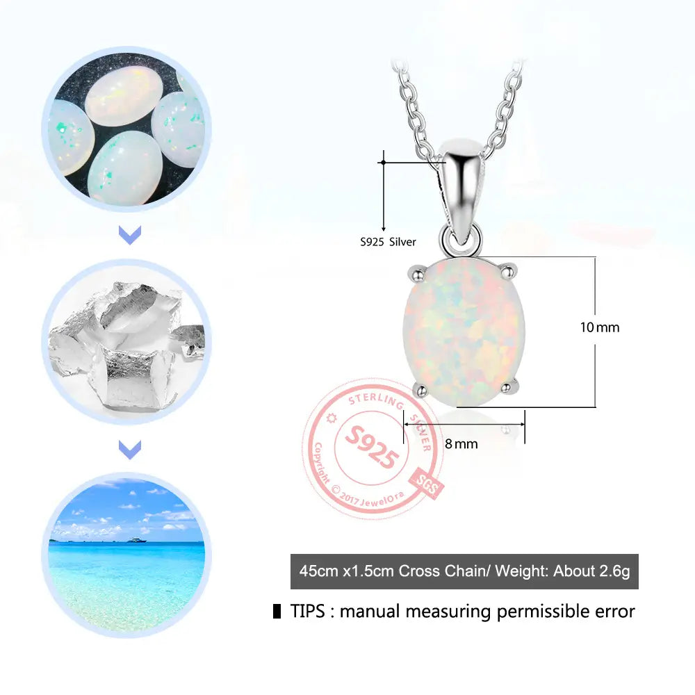 Women S925 Sterling Silver Pendant Necklaces Created Oval Opal Necklace Birthday Gifts for Wife