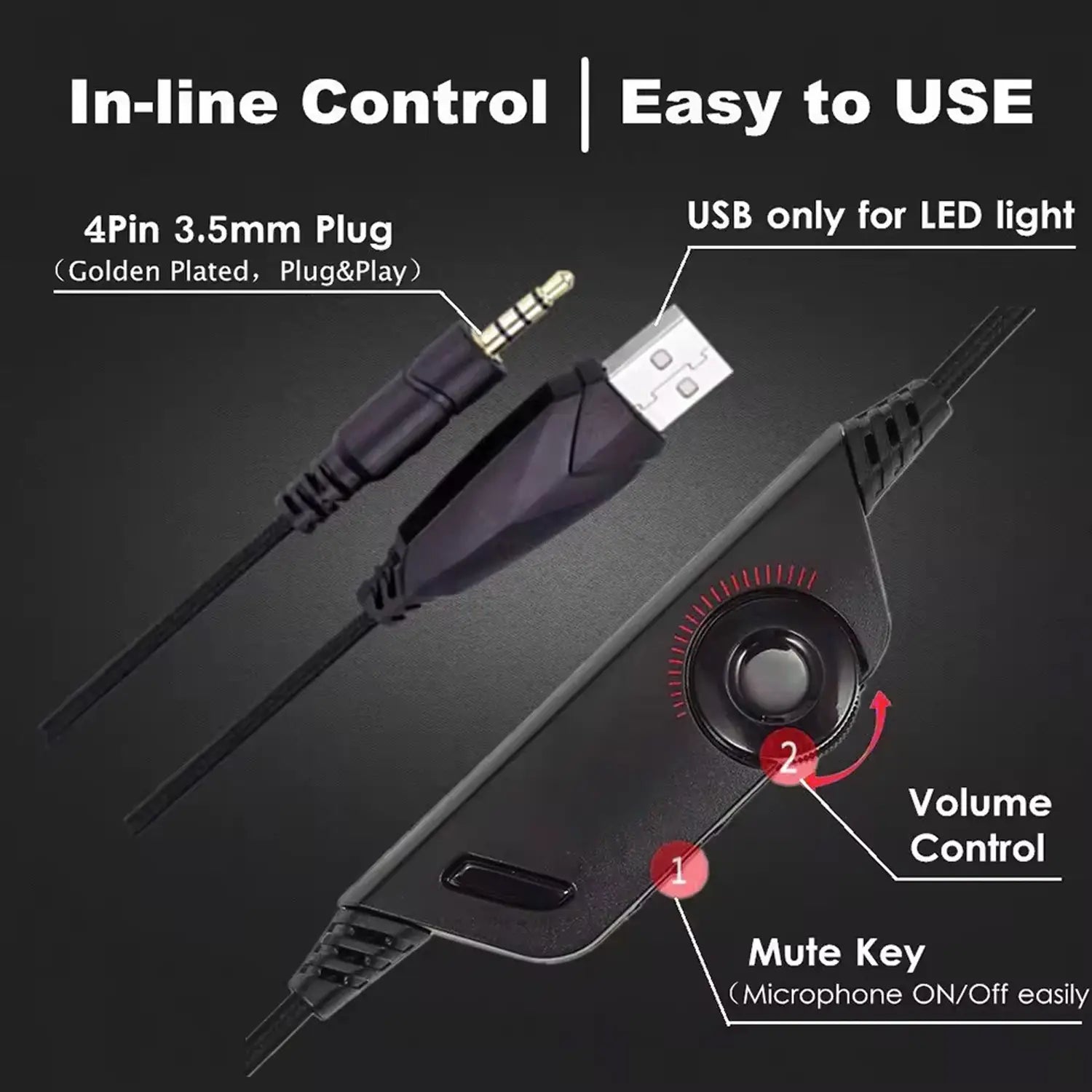 Head mounted gaming headphones RGB wired mobile phones computers subwoofers