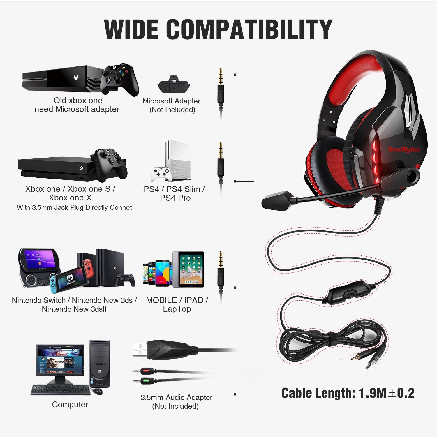 S11 Head mounted Gaming Chicken Earphones Wired Control Esports Luminous Computer Black Red Headphones Best Selling