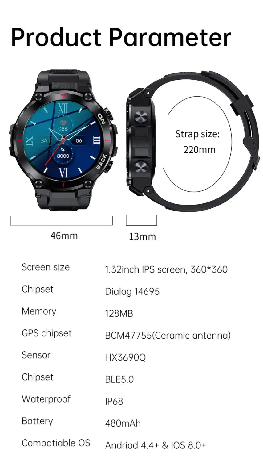 K37 smart watch GPS positioning exercise health heart rate monitoring female physiological cycle reminder