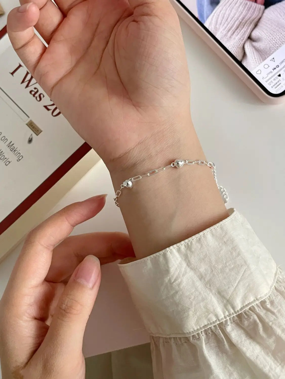 S925 Sterling Silver 3D Heart Bracelet For Women Geometric Jewelry