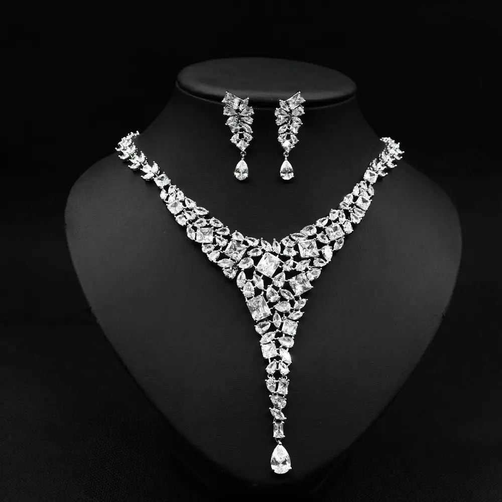 Colorful Zircon Necklace Set Wedding Dress Earring Accessories