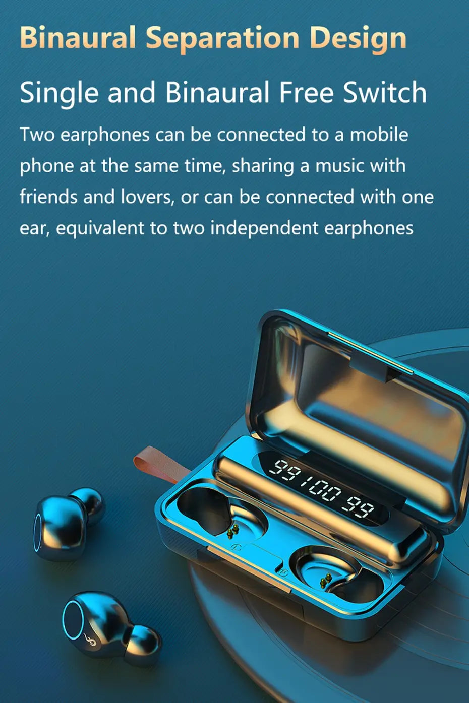 TWS Wireless Bluetooth 5.0 Earphone 9D HiFi Stereo Sport Waterproof Headphones Touch Mini Earbuds Headset with 2000mAh