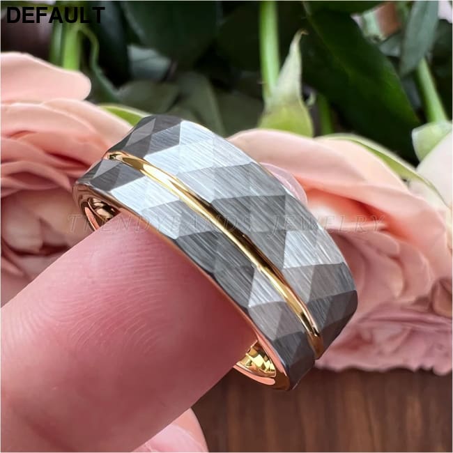 8mm Women Wedding Ring Tungsten Carbide Engagement Band Fashion Jewelry Hammered Brushed Finish Grooved Comfort Fit