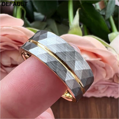8mm Women Wedding Ring Tungsten Carbide Engagement Band Fashion Jewelry Hammered Brushed Finish Grooved Comfort Fit