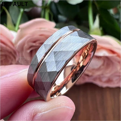 8mm Women Wedding Ring Tungsten Carbide Engagement Band Fashion Jewelry Hammered Brushed Finish Grooved Comfort Fit