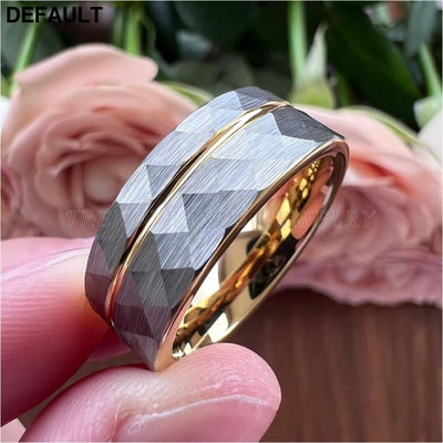 8mm Women Wedding Ring Tungsten Carbide Engagement Band Fashion Jewelry Hammered Brushed Finish Grooved Comfort Fit