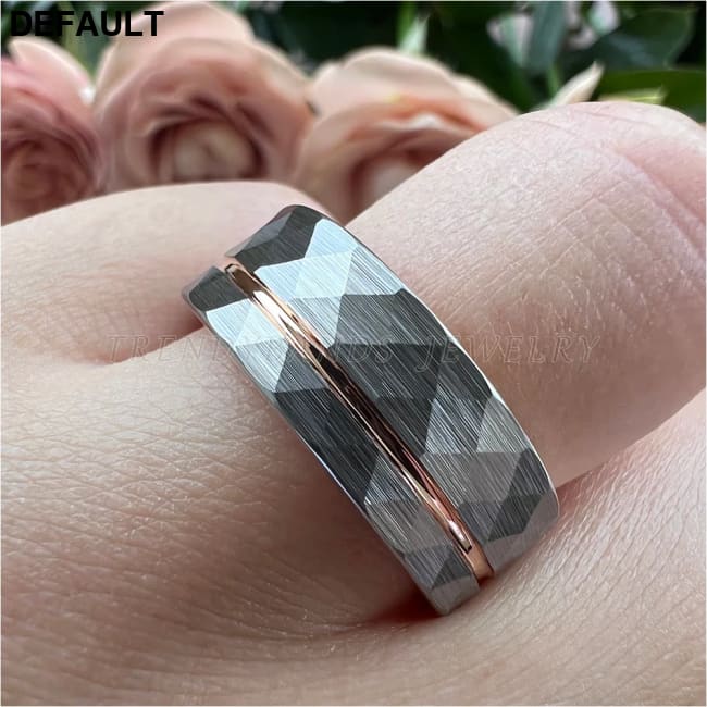 8mm Women Wedding Ring Tungsten Carbide Engagement Band Fashion Jewelry Hammered Brushed Finish Grooved Comfort Fit