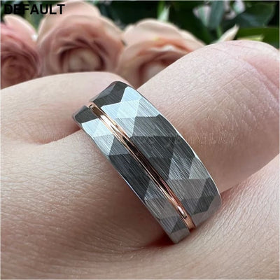 8mm Women Wedding Ring Tungsten Carbide Engagement Band Fashion Jewelry Hammered Brushed Finish Grooved Comfort Fit