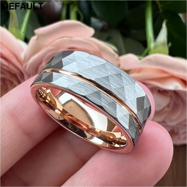 8mm Women Wedding Ring Tungsten Carbide Engagement Band Fashion Jewelry Hammered Brushed Finish Grooved Comfort Fit