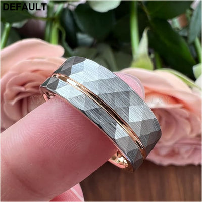 8mm Women Wedding Ring Tungsten Carbide Engagement Band Fashion Jewelry Hammered Brushed Finish Grooved Comfort Fit
