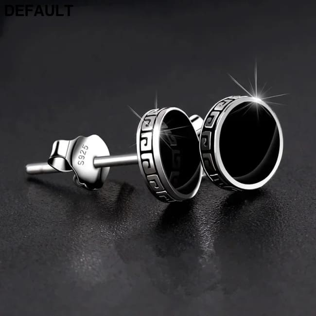 925 Silver Earrings Men Black Circle Single Simple Luxury Earring 1 pair