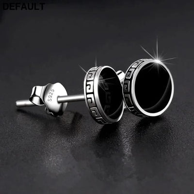 925 Silver Earrings Men Black Circle Single Simple Luxury Earring 1 pair