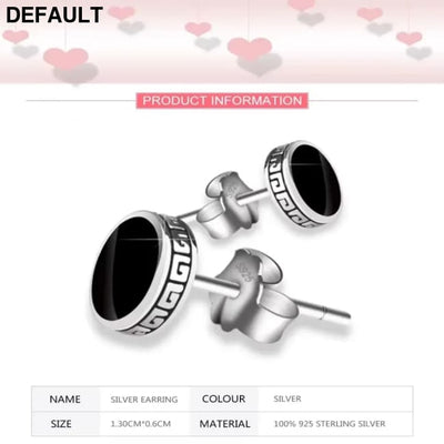 925 Silver Earrings Men Black Circle Single Simple Luxury Earring