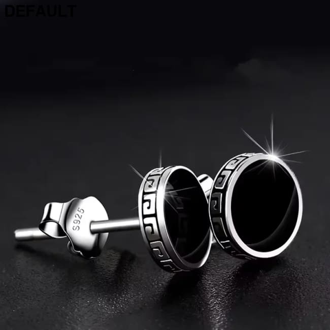 925 Silver Earrings Men Black Circle Single Simple Luxury Earring