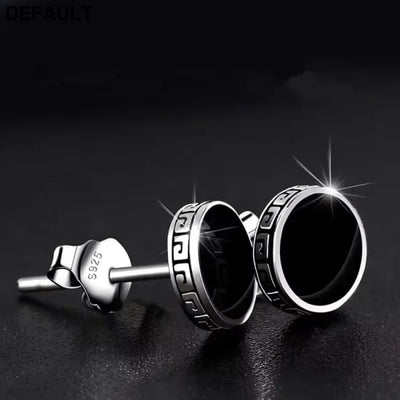 925 Silver Earrings Men Black Circle Single Simple Luxury Earring