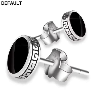 925 Silver Earrings Men Black Circle Single Simple Luxury Earring