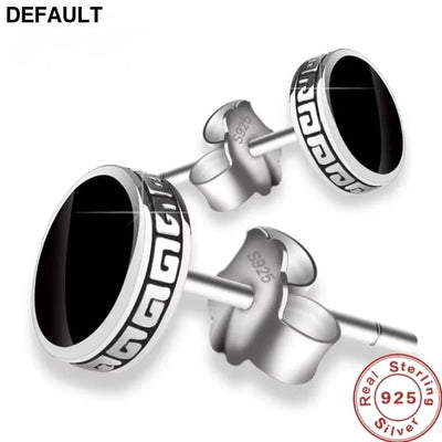 925 Silver Earrings Men Black Circle Single Simple Luxury Earring
