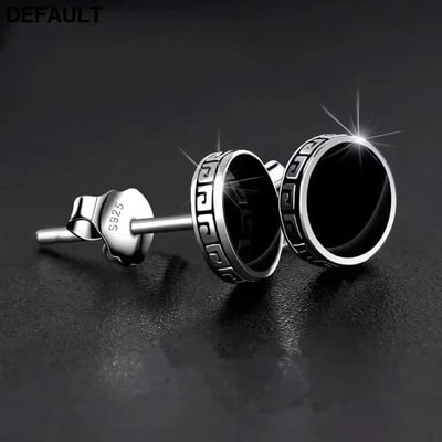 925 Silver Earrings Men Black Circle Single Simple Luxury Earring